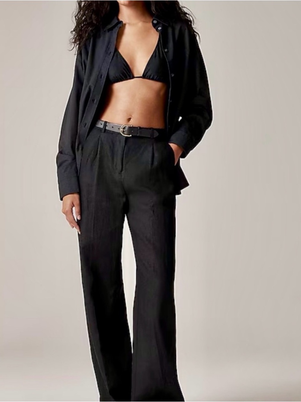 J.Crew Essential Wide Leg 100% Linen Pants Black 2P